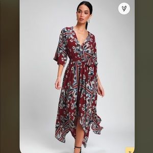 Lulu’s Boho Burgundy Print Dress
